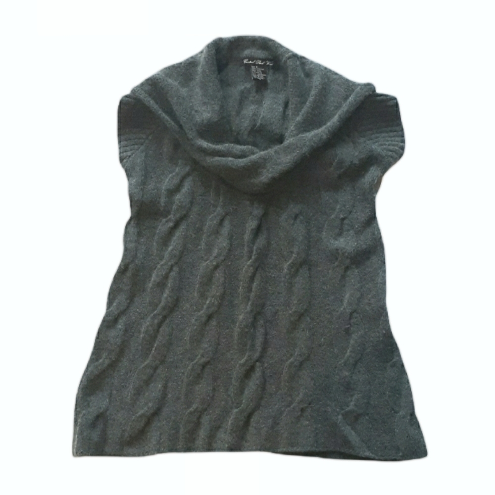 CENTRAL Park West Womens Sweater Cashmere Wool Gray Cable Knit Sleeveless Small